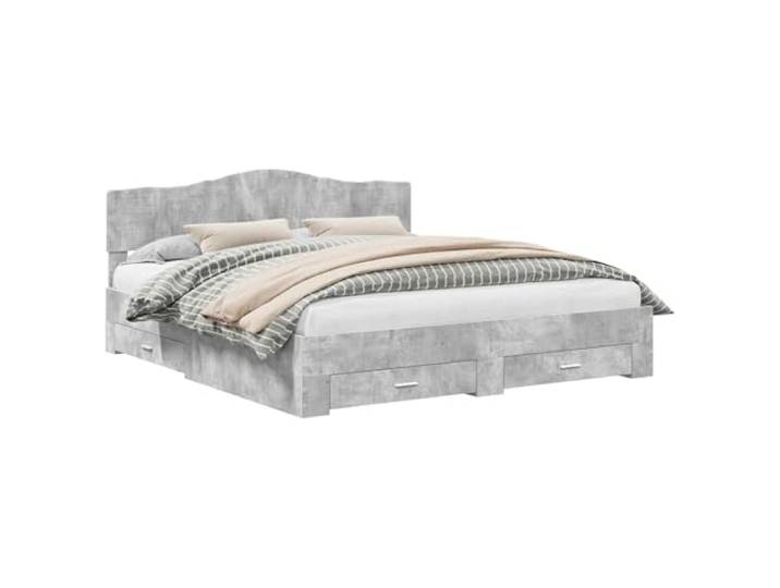PUGYNBK Bettrahmen mit Schublade Grau Beton 180 x 200 cm Gearbeitetes Holz, fester Lattenrost, bequemes Kopfteil, traditionelle Schubladen