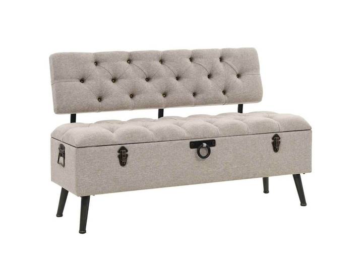 vidaXL Sitzbank 110 x 52 x 75 cm Aufbewahrungsbank mit Rückenlehne 110 cm Creme Stoff