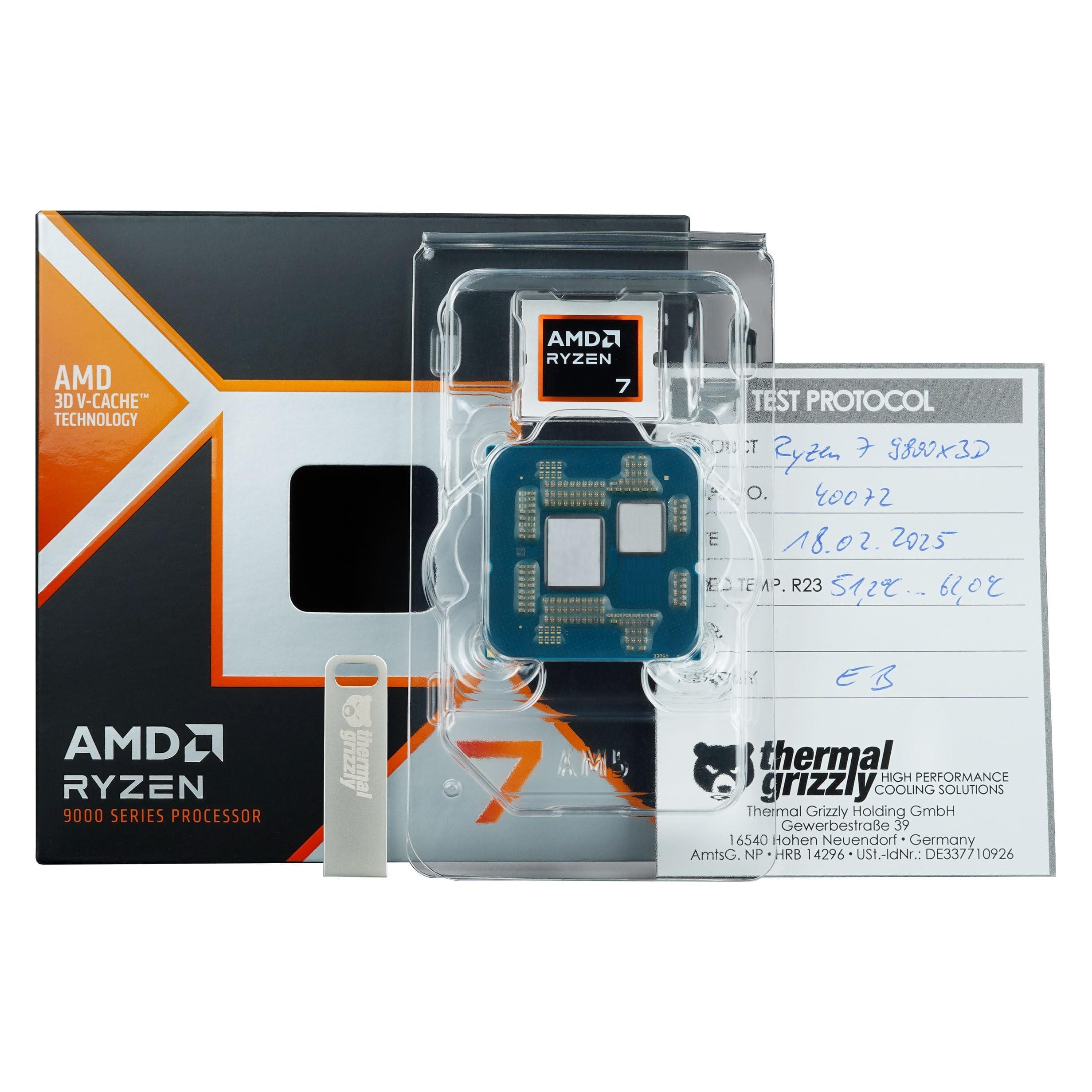 Thermal Grizzly Delidded AMD Ryzen 7 9800X3D (Boxed-Version, Delidded, für Direct-Die-Kühlkörper) (AM5, 4.70 GHz, 8 -Core) (TG-DEL-CPU-001)
