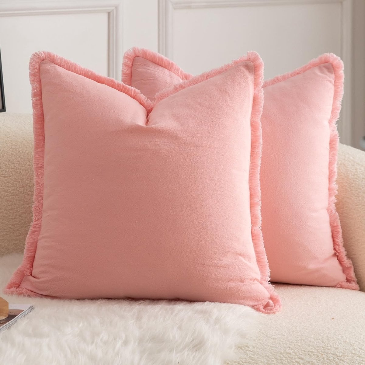 Set van 2 katoenen kussenhoezen in boho chic stijl - Roze