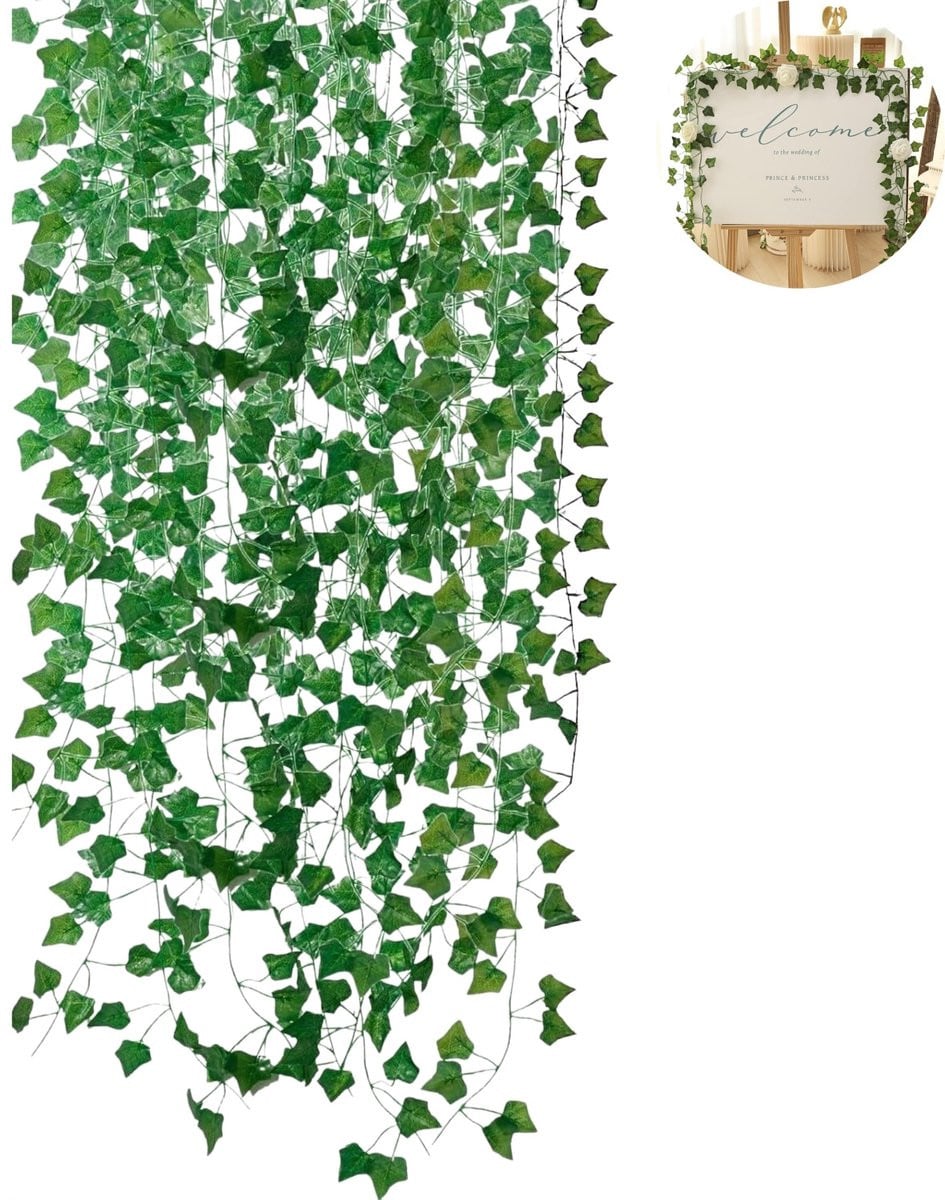 12 stuks Kunstklimop Slinger - Groene Kunstplanten voor Muurdecoratie en Tuin - Lengte: 2,1 meter