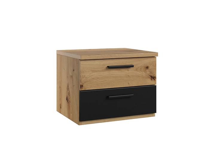 Petits-meubles Nachttisch Alec Dunkles Holz und Schwarz, Holzwerkstoff, 2 Schubladen, 46.3x36.5x40 cm, Schlafzimmer, Nachttische