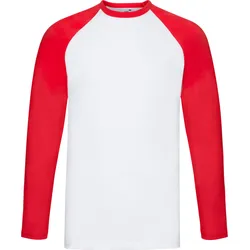 VALUEWEIGHT LONG SLEEVE BASEBALL T | T-Shirt für Herren und Damen – Kontrastkragen, Raglanärmel, Hochwertige Baumwolle, weiß/rot, M