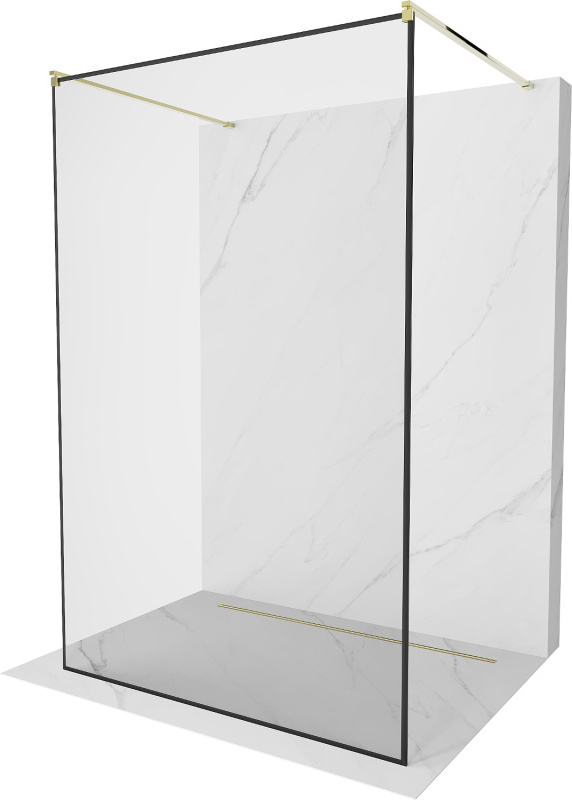 Mexen Kioto frei stehende Duschwand 150 x 200 cm, schwarzes Muster 8 mm, gold