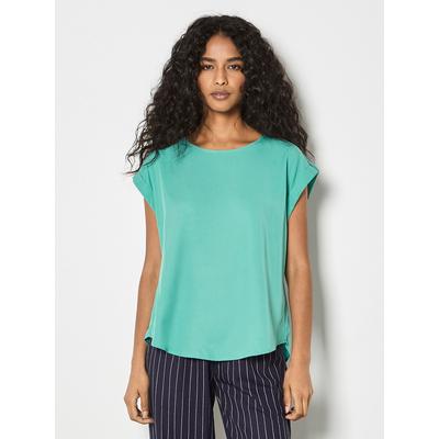 T-Shirt APRICOT "Gewebtes T-Shirt", Damen, Gr. S (36), blau, gewebt, Obermaterial: 100% Lyocell CLY., uni, Krempelärmel, Tops T-Shirt