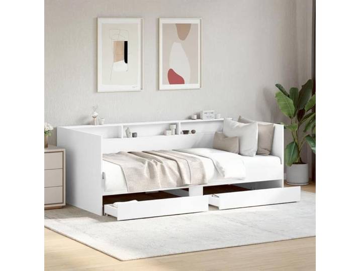 Cadre de lit de jour - KENNETH - 1 PLACE - avec tiroirs - sans matelas - blanc 90x200 cm - LV541