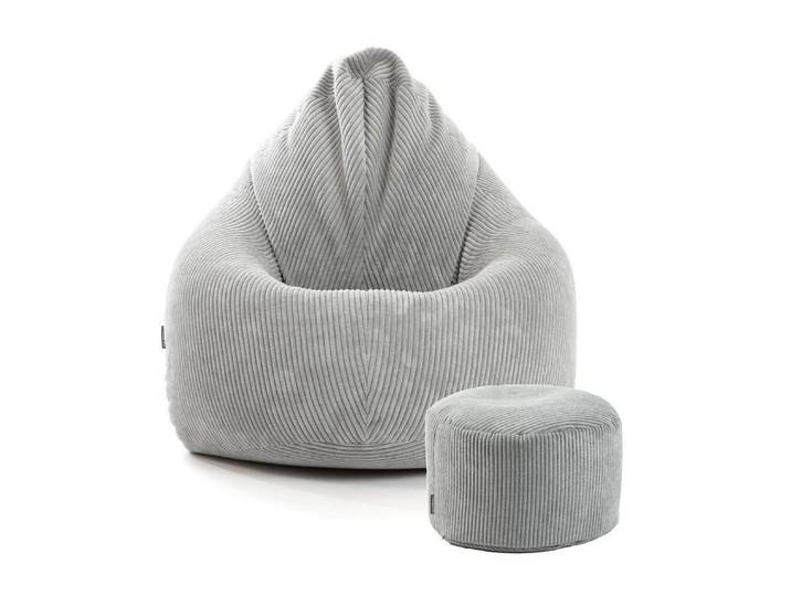 mokebo Sitzsack Der Tagträumer (mit Hocker), Made in Germany, Bean Bag, Pouf Set, Cord Kissen in Grau