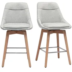 Skandinavische Barhocker mit 360° Drehfunktion aus grauem Samteffekt Stoff und hellem Holz H65 cm (2er Set) ALESS