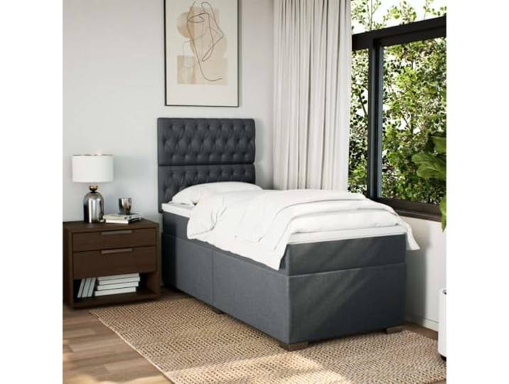 KTHLBRH Boxspringbett 100 x 200 cm dunkelgrau mit Matratze Verstellbares Kopfteil, Lattenrost inklusive, waschbarer Matratzenbezug, unabhängige Unterstützung