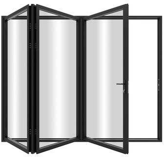 "KaMic Elite-Fold 96"" x 80"" 3-Panel Aluminum Folding Door in Black with Hidden Hinges & Rollers, Folded Out From Right To Left"