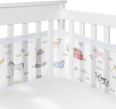 Farm Animals Boy Girl Sweet Jojo Designs+ BreathableBaby Breathable Mesh Crib Liner Neutral Watercolor Farmhouse - Multi