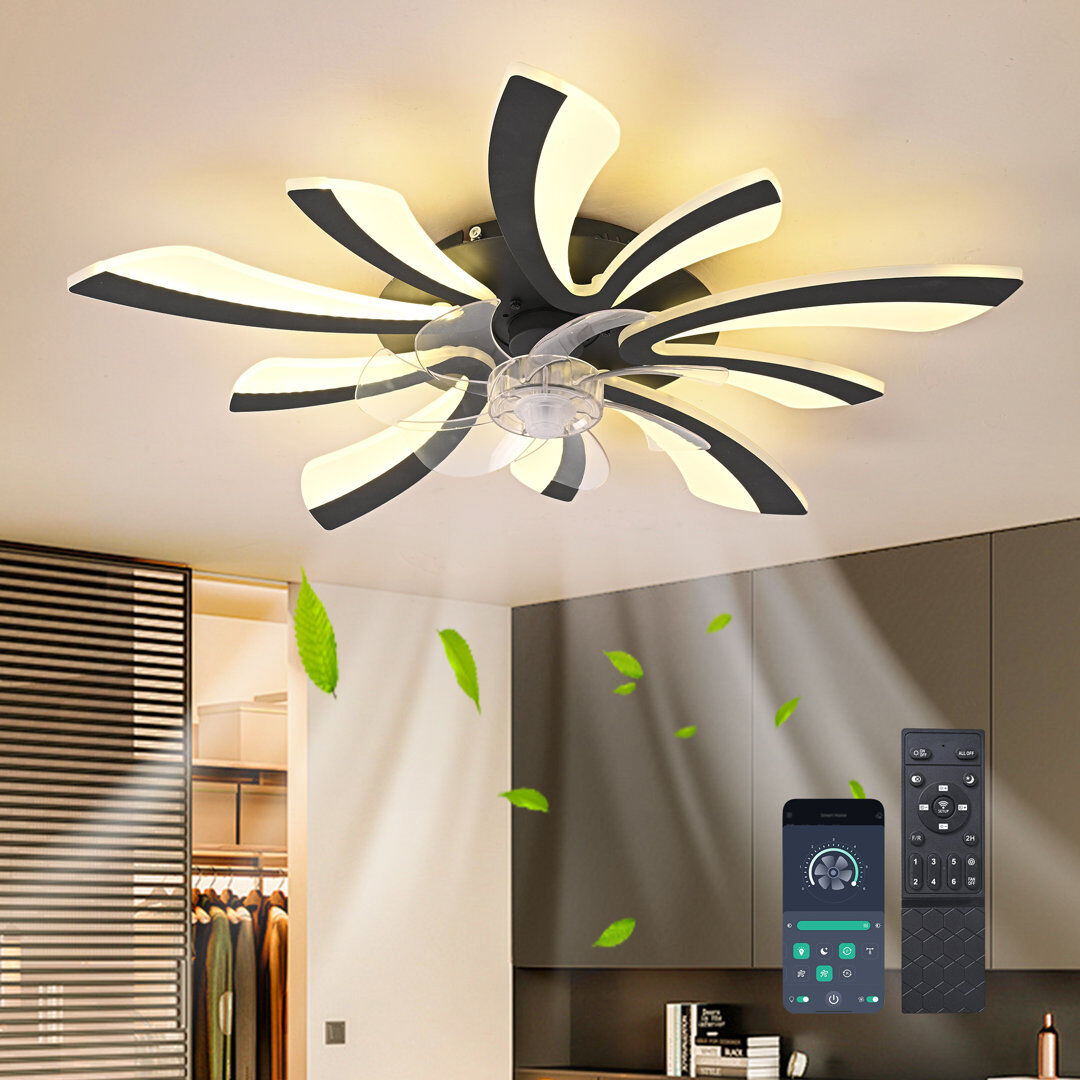 Blue Elephant 70cm 7 - Blade LED Dimmable Ceiling Fan with Remote Control and Light Kit Included Black 30cm