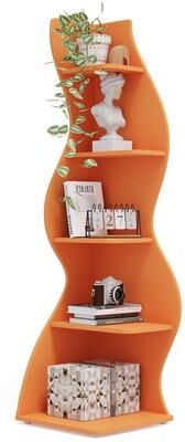 YUZHOU Modern Wood Corner Shelf, 5-Tier Bookshelf Bookcase for Living Room