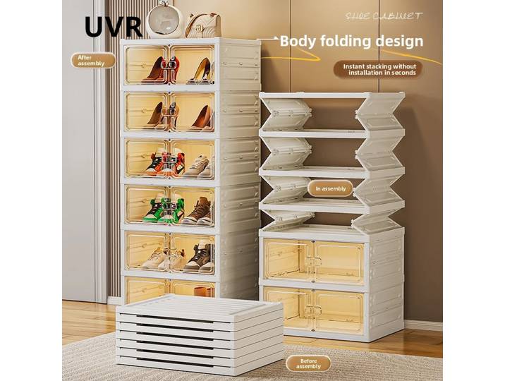 Armoire pliante UVR, organisateur de chaussures Transparent, étagère de collations domestiques, boîte de rangement, porte, meuble à chaussures de grande capacité