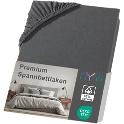 NYVI Spannbettlaken DreamScience Premium - Komfort Spannbetttuch, 190g/m2, Einlaufschutz, Bügelfrei, mit Gummizug 180x200 - 200x200 cm anthrazit