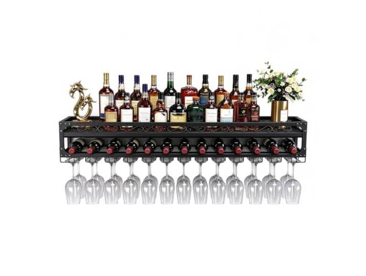 Gaommini Barregale mit Glashalter, Weinregale unter dem Küchenschrank Wandmontiertes Weinflaschenregal, Glasbecher, Stielglashalter, 60–150 cm(100x30cm)