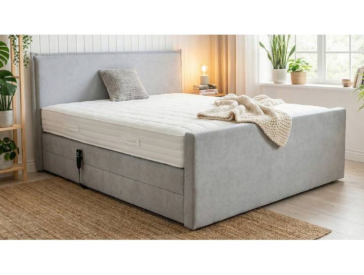 PAARA Boxspringbett Madrid elektrische verstellung mit Motor, mit Fussteil und mit einzigartigem Belüftungssystem