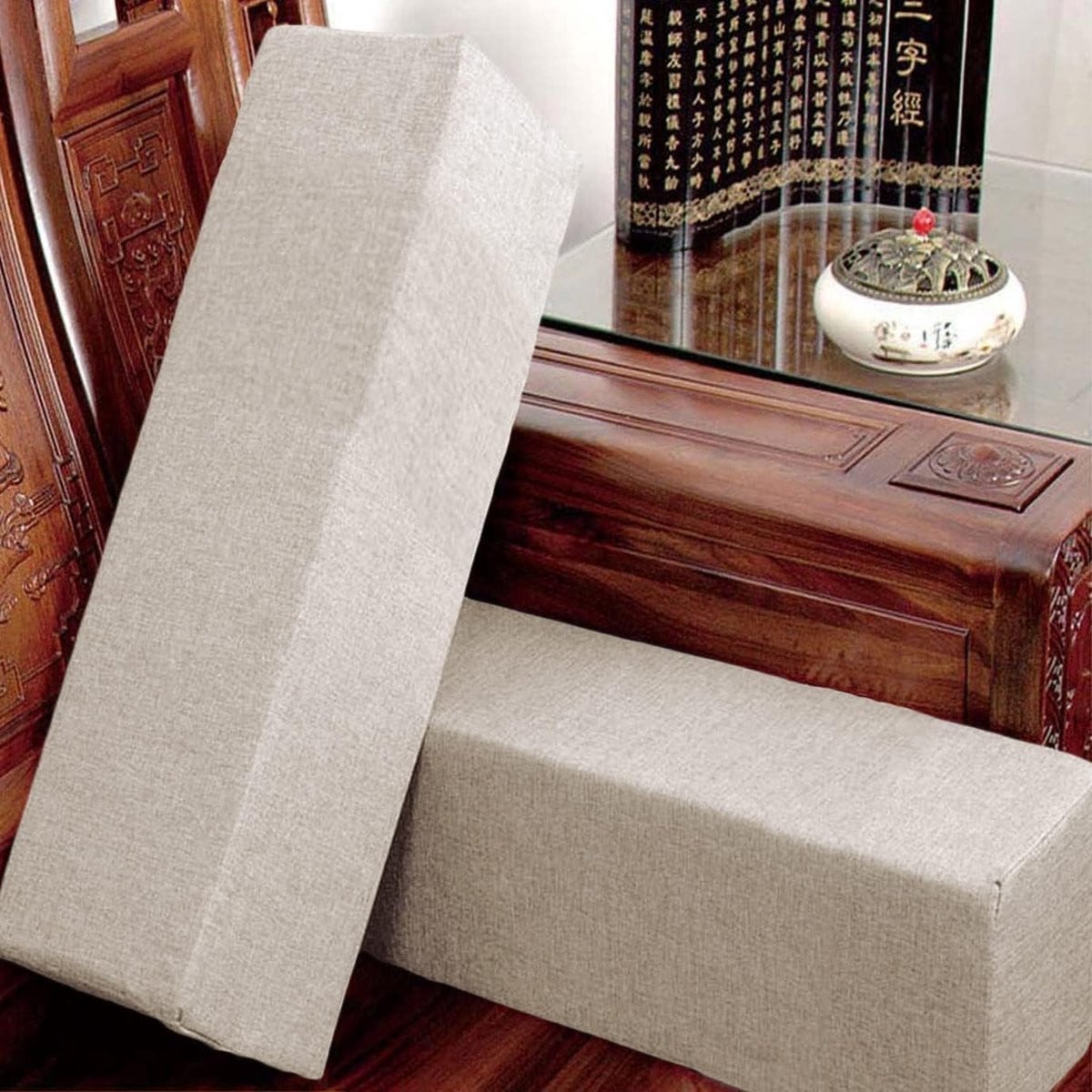 Beige Armleuningkussens voor Bank of Stoel met Foam Flakes Vulling - Lengte: 50 cm
