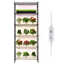 VEVOR Pflanzenregal mit Wachstumslicht, 6-stufiger Pflanzenständer mit Rädern und 4/9/14-Stunden-Timer, 150 W 3-Farben-Vollspektrum-Lichter, Blumenregal für die Samenanzucht, 75x35x180 cm