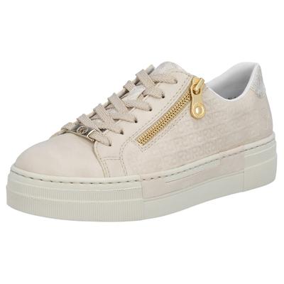 Plateausneaker RIEKER, Damen, Gr. 39, Textil, beige (creme), Lederimitat, Schuhe Plateausneaker, mit goldfarbenem Reißverschluss, Freizeitschuh, Halbschuh, Schnürschuh