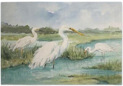 Highland Home Beach Birds 4-Pack Poly-Cotton Blend Placemats Manufactured in The USA Machine Washable Dryer Safe