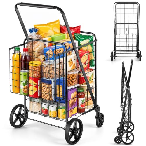 VEVOR Opvouwbare Boodschappentrolley met 2 Manden, 85 l, Zwart