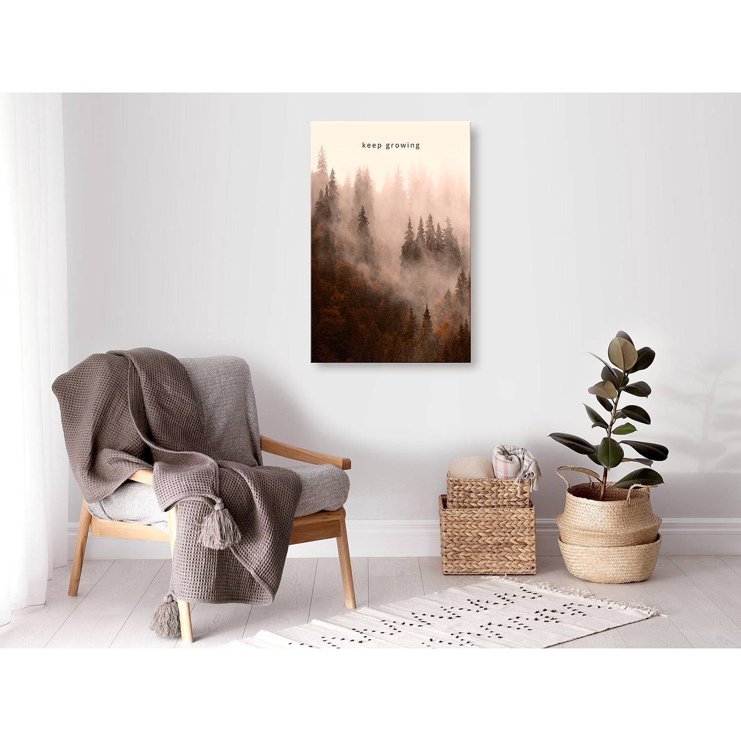 home24 Keep Growing abstracte wanddecoratie bruin linnen 40 x 60 cm
