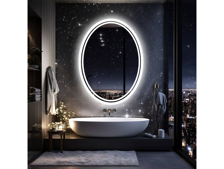 Miroir de salle de bain ovale moderne LUVODI 60x80cm avec rétroéclairage LED, miroir mural avec fonction anti-buée pour la maison, l'hôtel, le salon, la beauté et la décoration