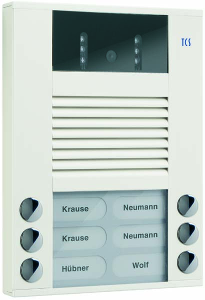 Video-Außenstation mit 130-Grad-Kamera Serie AVE mit 6 Klingeltasten (rechts-/linksbündig), AP weiß TCS AVE14063-0018