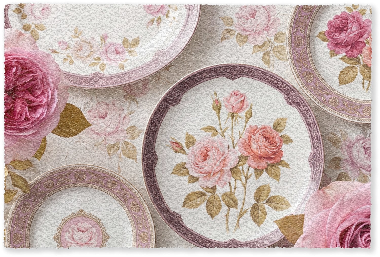 MuchoWow Deurmat met Bloemenpatroon in Roze, Vintage Stijl, 60 x 40 cm