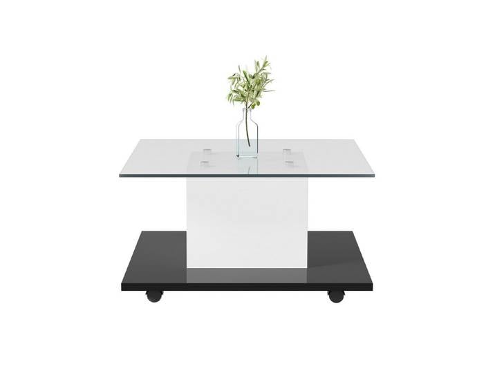 Odikalo Couchtisch Kaffeetisch Hochglanzglas beweglicher Couchtisch Schwenkrädern