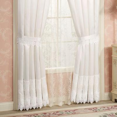 Touch of Class Trousseau Lace Tailored Curtain Pair, 112 x 95, White