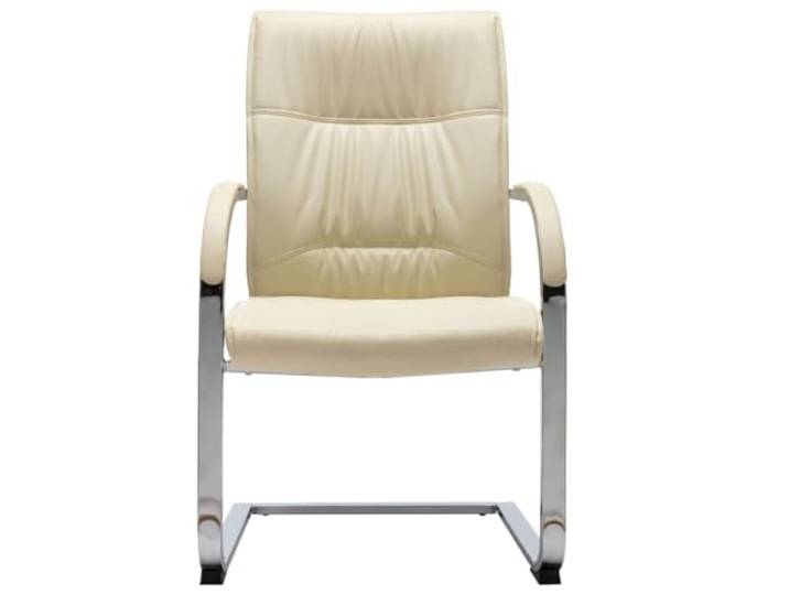 FDSAQOPT Freischwinger Bürostuhl Creme Kunstleder mit Armlehnen Ergonomische Rückenlehne, weich gepolsterter Sitz, verchromte Beine, max. 110 kg, robuste Stabilität