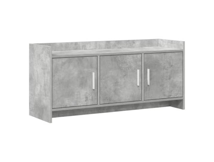 HAQWRDQSG TV-Schrank 102 x 33 x 47 cm Lowboard Betongrau Holzwerkstoff Kompakte Fernsehbank mit drei Fächern und Metallgriffen, passend für Multimedia im Schlafzimmer oder Gästezimmer.