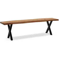 ESSZIMMERBANK Massivholz Metall Baumkante X-Beine, Akazie 120x40x46 cm