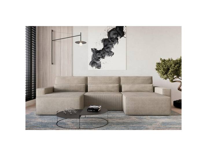 Mid.you Wohnlandschaft Brazil Mini U, Hellbraun, Kunststoff, 4-Sitzer, Füllung: Silikon, Eckteil, U-Form, 350x162 cm, Stoffauswahl, Wohnzimmer, Sofas & Couches, Wohnlandschaften, Wohnlandschaft U-Form