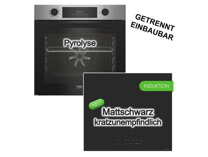 BEKO Backofen-Set Pyrolyse + KEENBERK Induktionskochfeld Booster Slider MattBlack 60 cm, mit Nein, Pyrolyse-Selbstreinigung