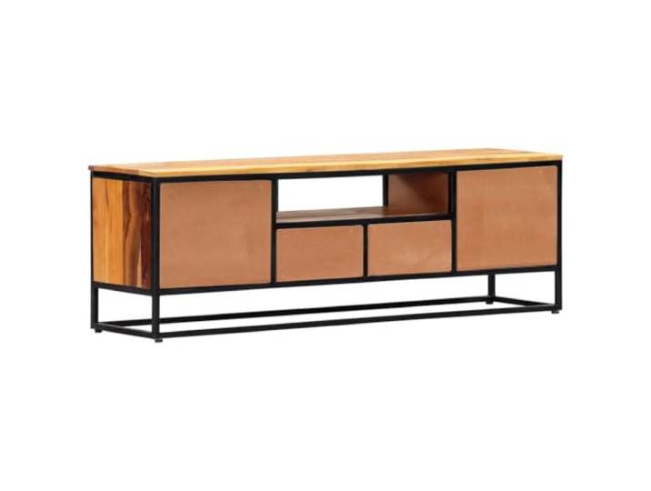 GKHPYURE TV-Schrank 120 x 30 x 40 cm aus Massivholz Massivholz, pulverbeschichteter Stahlrahmen, MDF, 2 Türen, 2 Schubladen, 1 Fach, Zugang zum