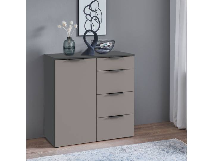Kommode mit 1 Tür 81 x 92 x 41cm Braun/Grau/Saharagrau