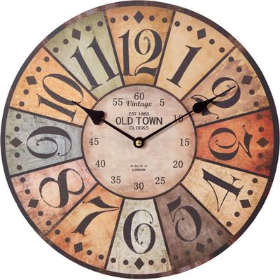 Wanduhr OTTO HOME "Old Town", bunt, B:34cm H:33,8cm T:4,5cm, Wanduhren, Wanduhr, rund, Ø 34 cm, Vintage-Look