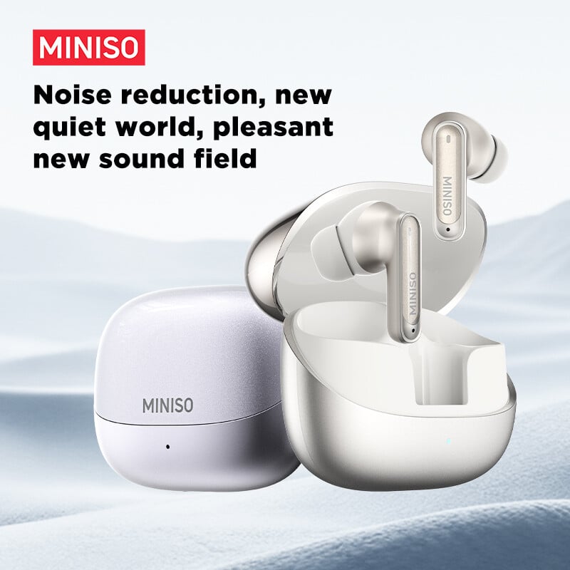 MINISO MS106 Draadloze Bluetooth 6.0 oordopjes met High Fidelity, IPX5 waterbestendig en AI-taalvertaling, zilver