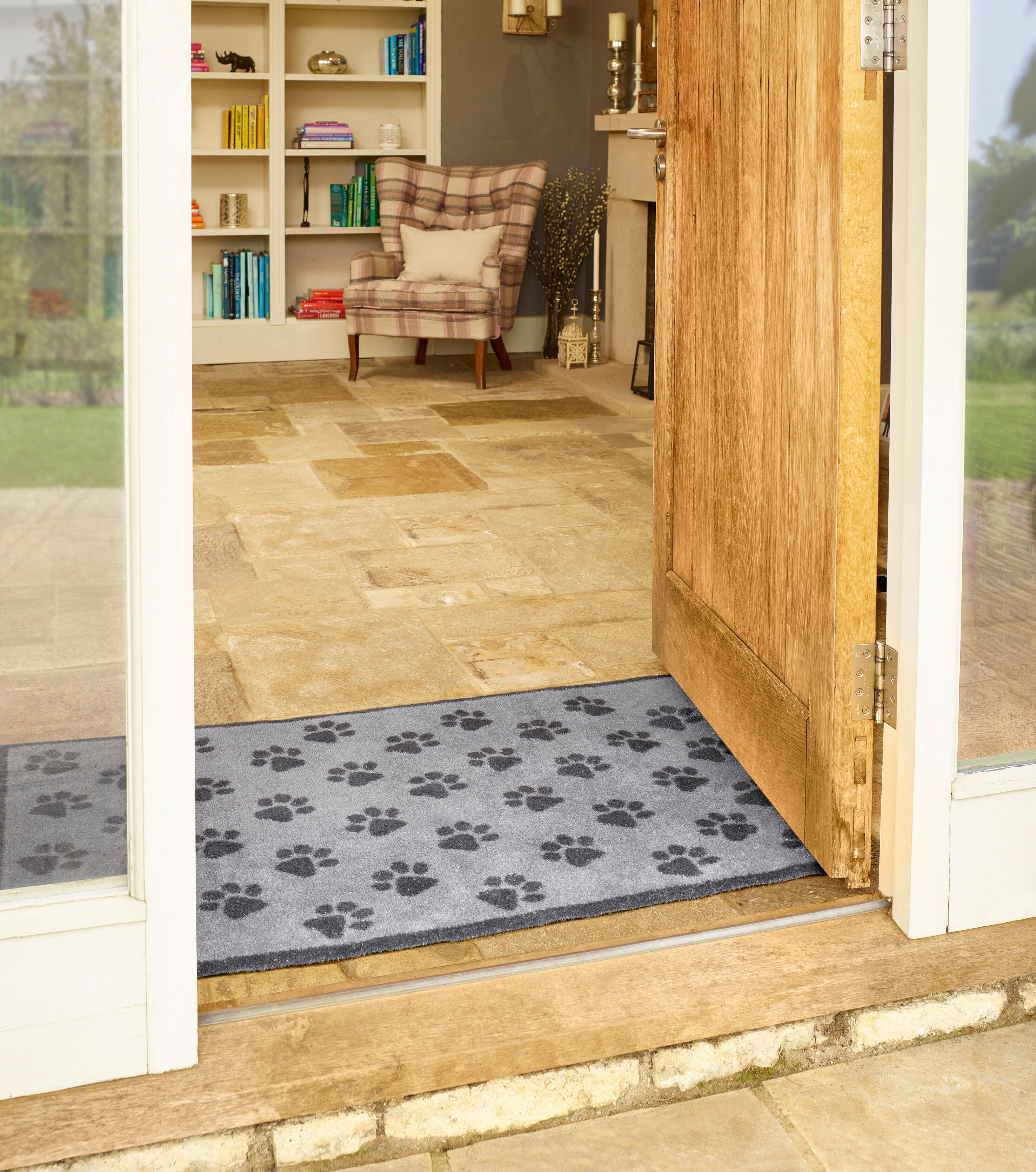 Teppich TURTLE MAT "Paws Grey", grau, B:75cm H:9mm L:120cm, Baumwolle, Teppiche, Teppich grau B : 75cm 1 Stk., 9mm, L: 120cm