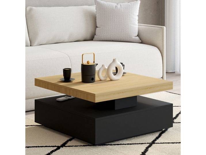 IDMARKET Table basse carrée pivotante THEA 70 cm bois et noir