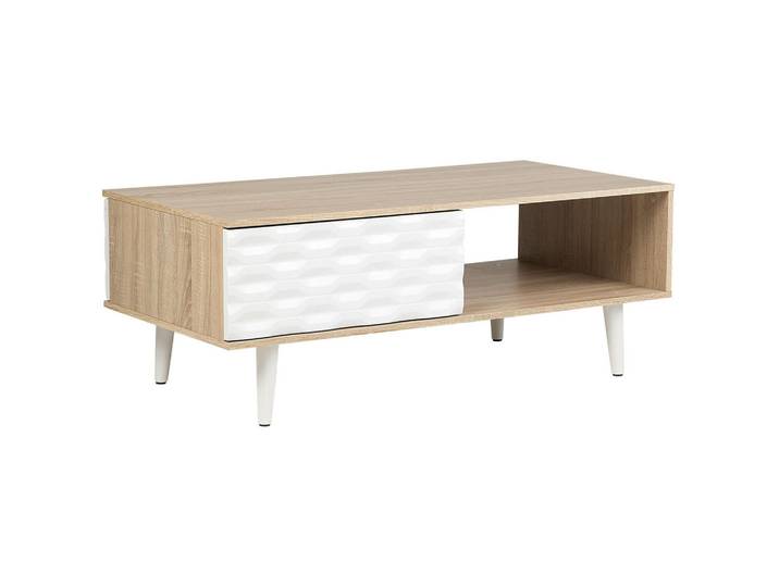 Beliani Couchtisch heller Holzfarbton/weiß rechteckig 60/120 cm Swansea, Hellbraun, Weiß, 120x46x60 cm, Wohnzimmer, Wohnzimmertische, Couchtische