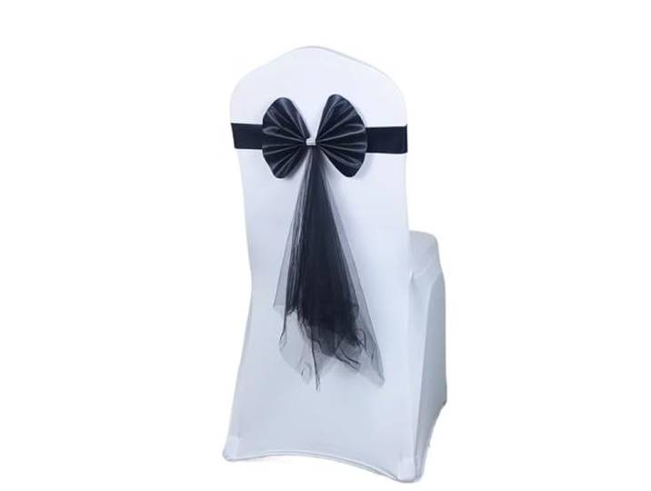 Stuhlschleifen für Hochzeiten 10/50/100 Stück Stuhlschärpen Stretch Stuhl Schleife Knoten mit Schmetterling Organzaband for Hochzeitsbankett Geburtstag Hotel Party Dekor(Black,50pcs)