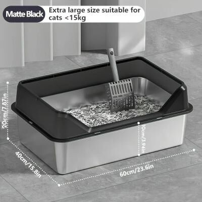 Uplift Essentials XL Stainless Steel High Sided Litter Box With Anti Scatter Lid obsidian Black 23.6 In