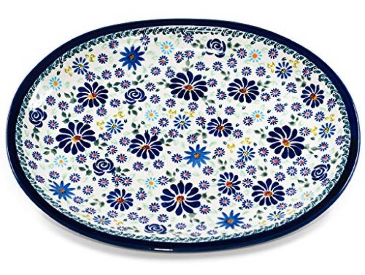 Bunzlauer keramik große flache ovale Servierplatte Servierteller Servierschale 34x26,7x2,8 cm Dekor DU126