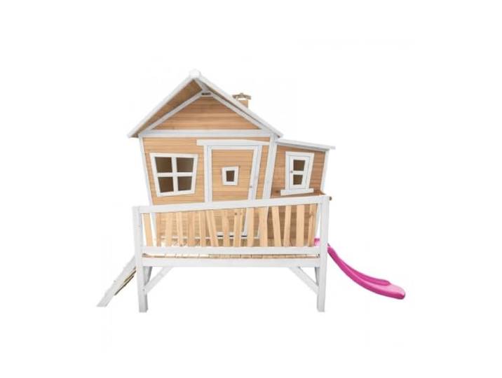 AXI Emma Spielhaus aus Holz in Braun & Weiß mit Lila Rutsche Kinderspielhaus, Stelzenhaus mit Veranda & Rutsche für Kinder, FSC Holz, Podesthöhe 58 cm