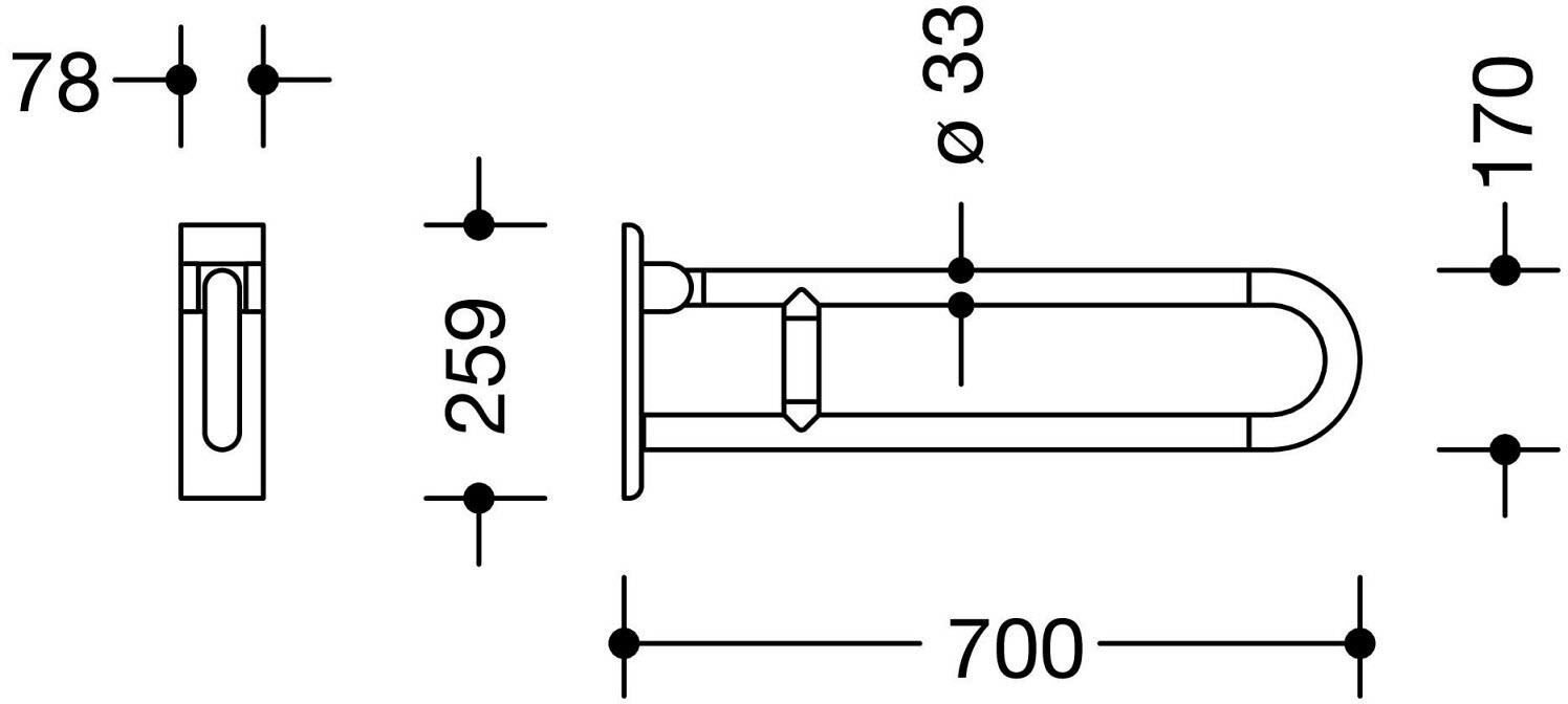 HEWI Serie 801 Stützklappgriff 70 cm, drehbar, Accessoires, 801.50.110 98, signalweiß - signalweiß