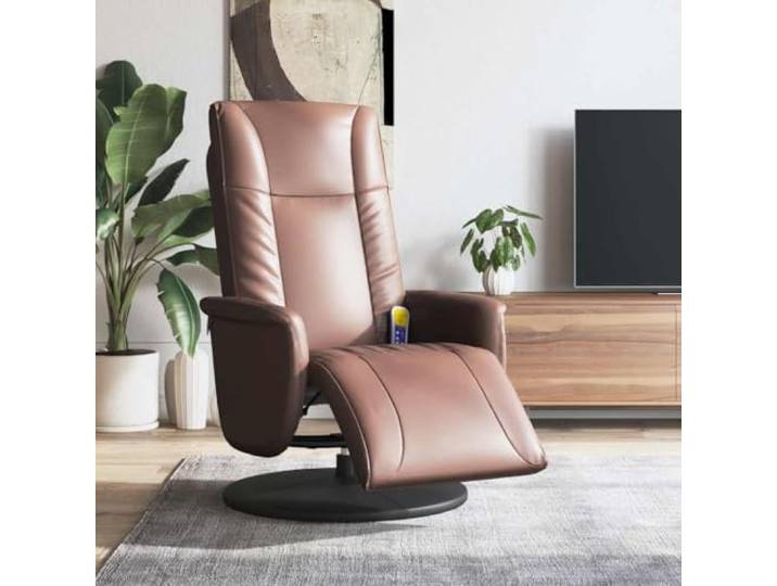YUTAASU Massage Recliner Chair Brown Faux Leather 360 Swivel, 6 Vibration Points, USB Powered, Adjustable Recline, Living Room